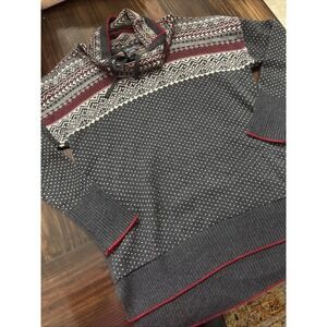 EDDIE BAUER Women Large Sweater Fair Isle Oslo Funnel Neck Gray Wool Blend